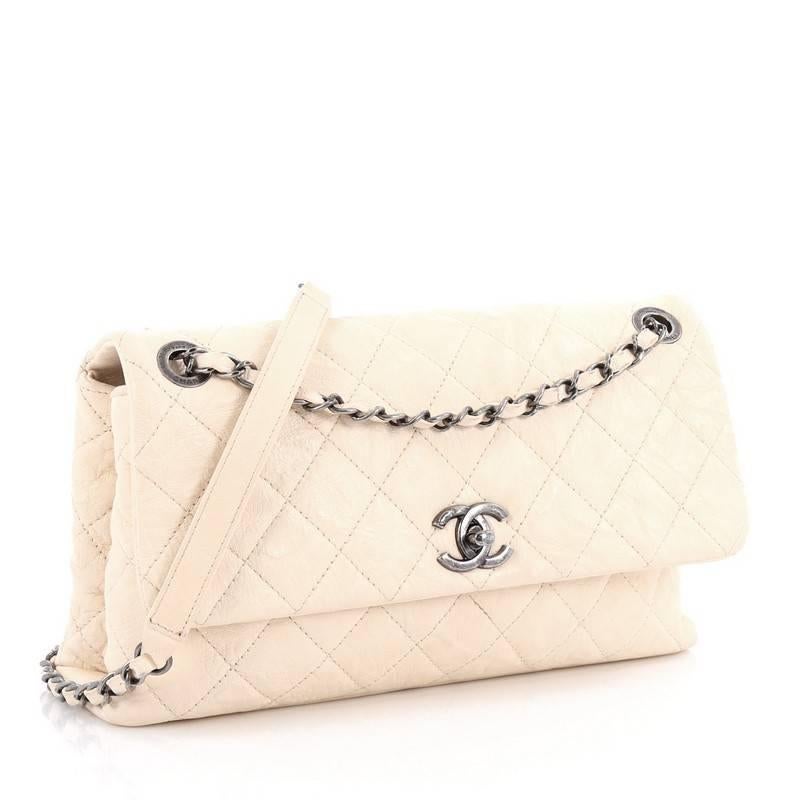 White Chanel CC Flap Bag Quilted Aged Calfskin Medium