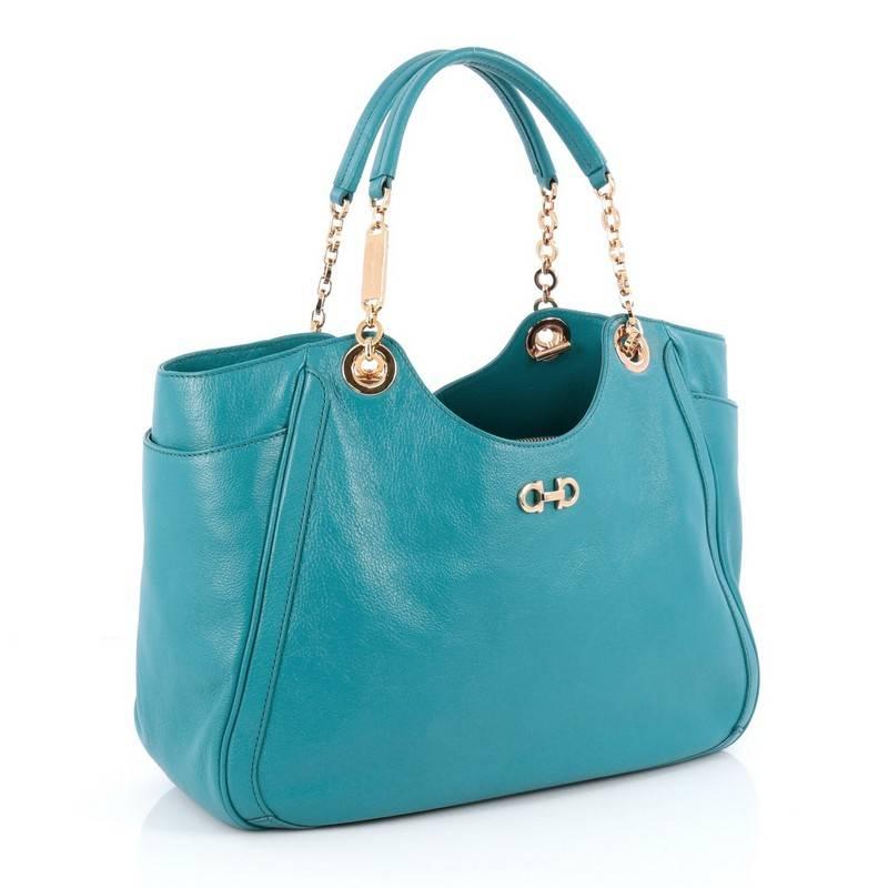 Blue Salvatore Ferragamo Betulla Chain Tote Leather Medium