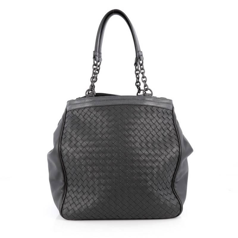 Bottega Veneta Zip Pocket Shoulder Bag Intrecciato Nappa with Snakeskin In Good Condition In NY, NY