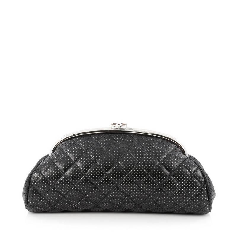 Black Chanel Timeless Clutch Quilted Perforated Leather