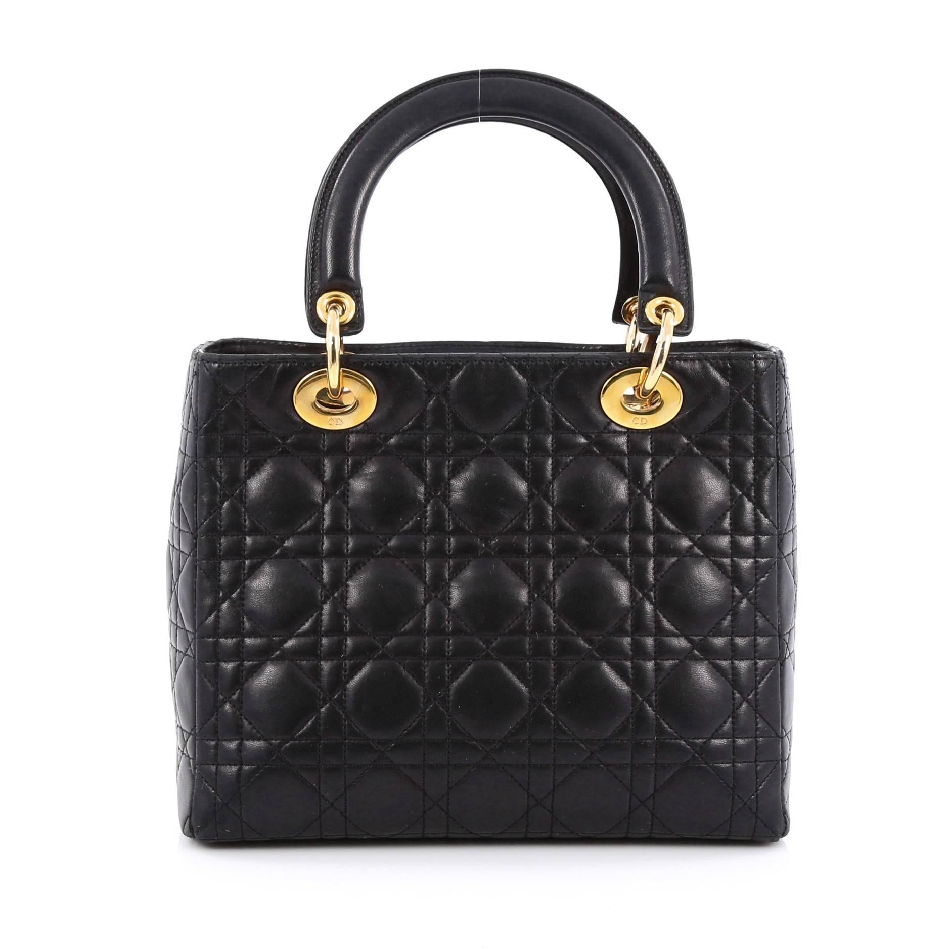 Black Christian Dior Lady Dior Handbag Cannage Quilt Lambskin Medium
