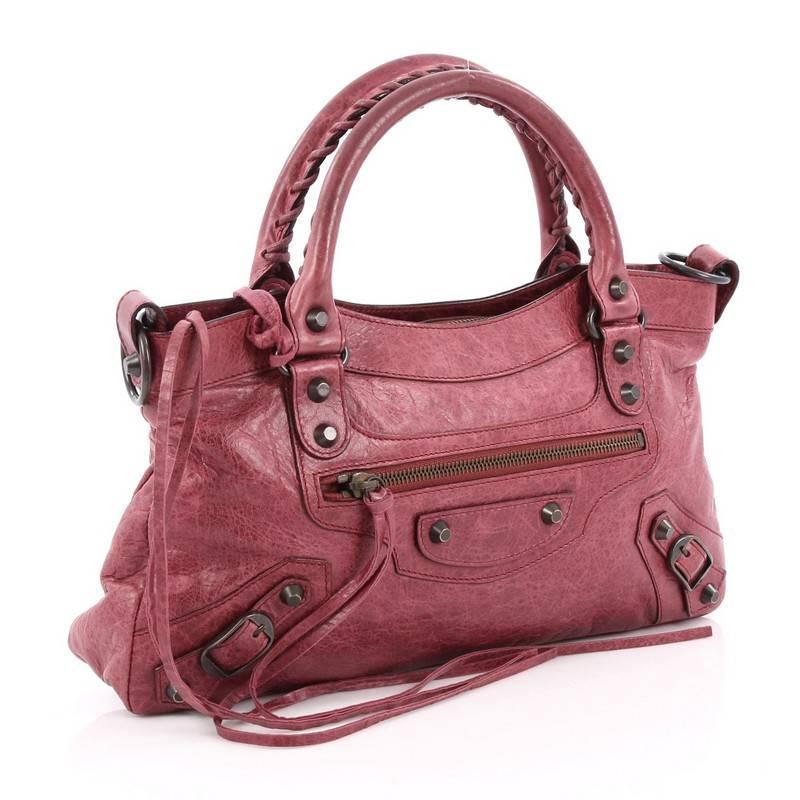 Brown Balenciaga First Classic Studs Handbag Leather