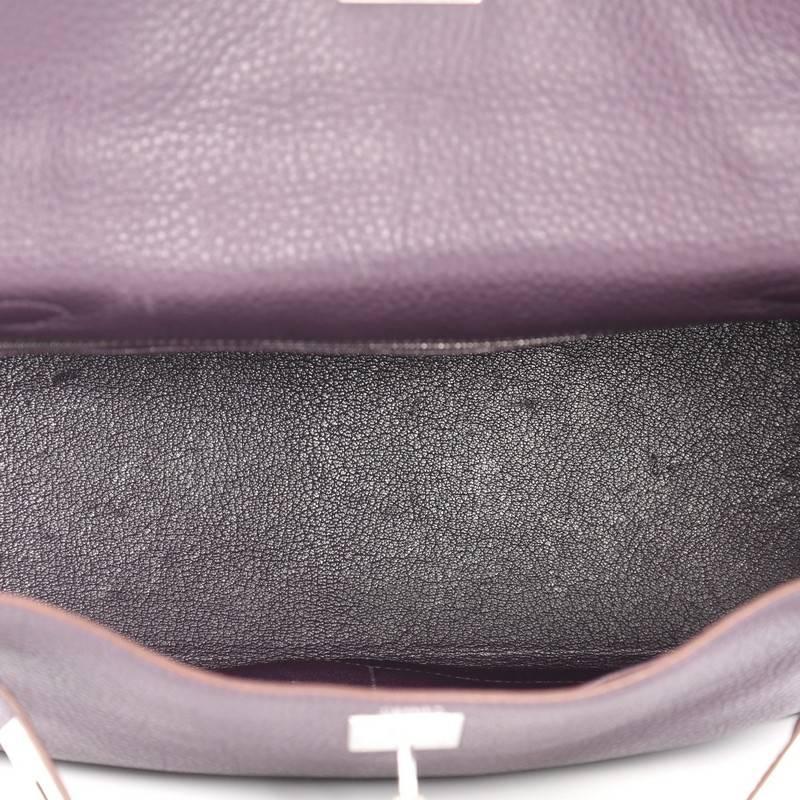 Hermes Kelly Handbag Raisin Clemence with Palladium Hardware 32 In Good Condition In NY, NY