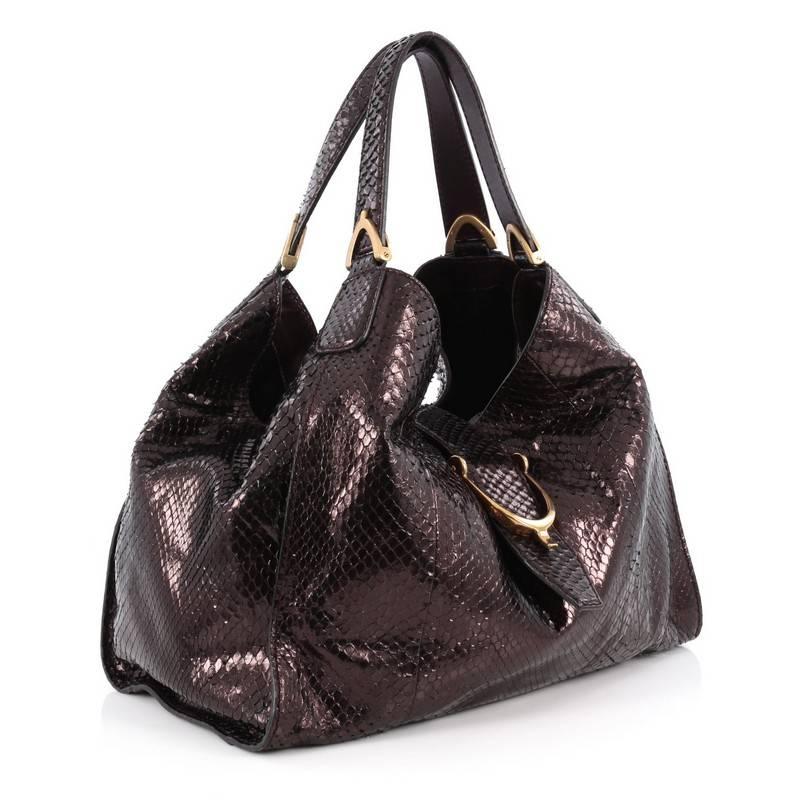 Black Gucci Soft Stirrup Tote Python Medium