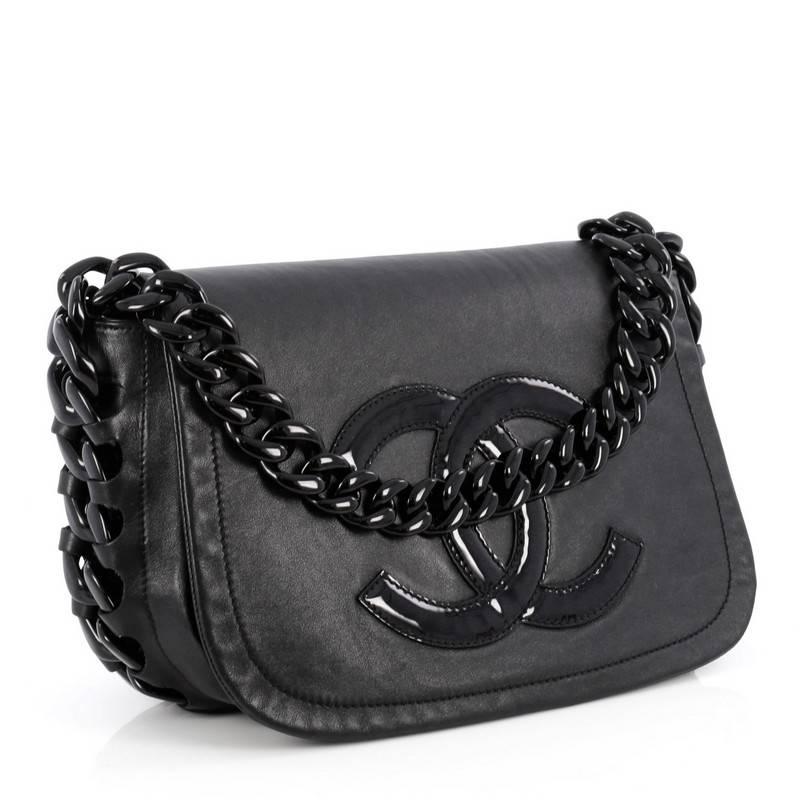 Black Chanel Resin Modern Chain Flap Bag Lambskin Medium