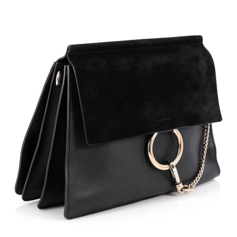 Black Chloe Faye Shoulder Bag Leather and Suede Medium