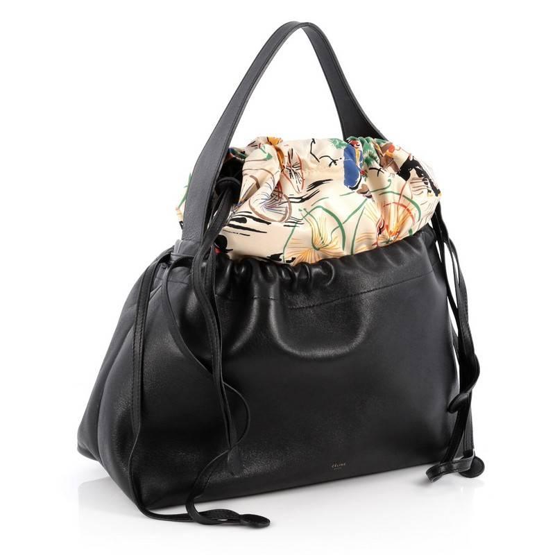 Black Celine Foulard Drawstring Handbag Leather