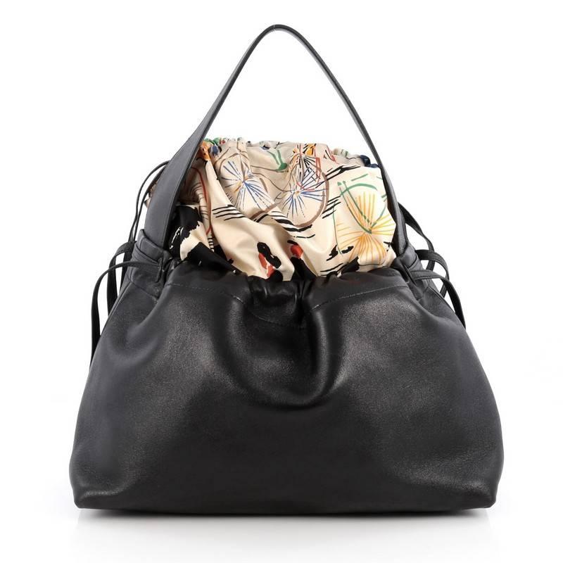 Celine Foulard Drawstring Handbag Leather In Good Condition In NY, NY