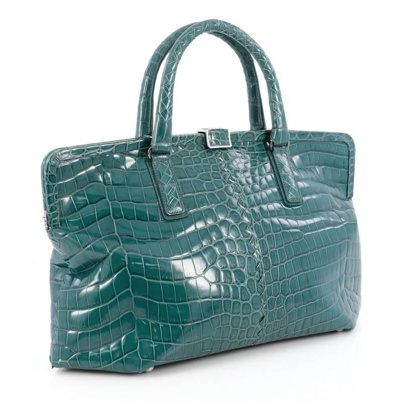 Blue Bottega Veneta Frame Tote Crocodile Medium