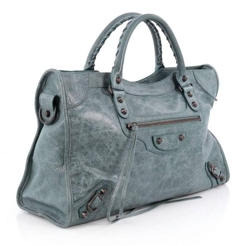 Gray Balenciaga City Classic Studs Handbag Leather Medium