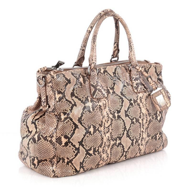 Brown Prada Double Zip Lux Tote Python Large