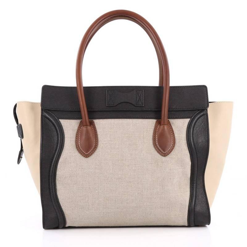 Beige Celine Tricolor Shoulder Luggage Bag Canvas and Leather