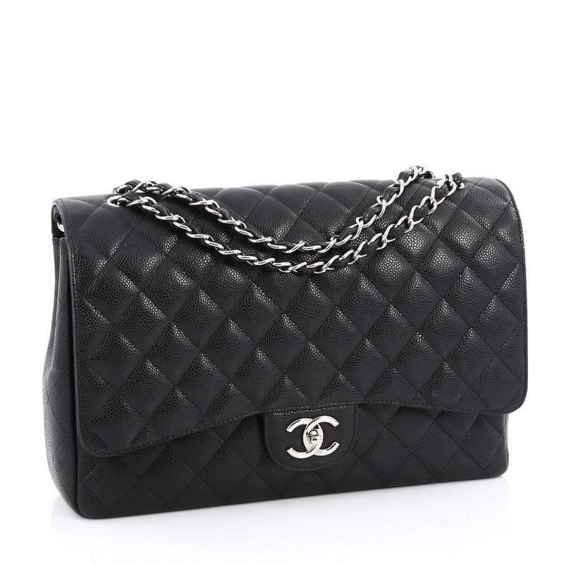 Black Chanel Classic Double Flap Bag Quilted Caviar Maxi