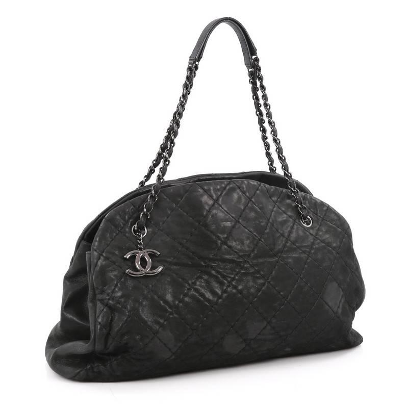 Black Chanel Just Mademoiselle Handbag Quilted Iridescent Leather Maxi