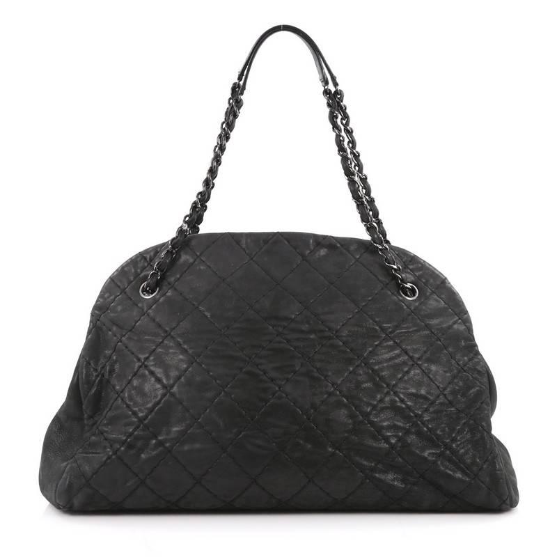 Chanel Just Mademoiselle Handbag Quilted Iridescent Leather Maxi In Good Condition In NY, NY