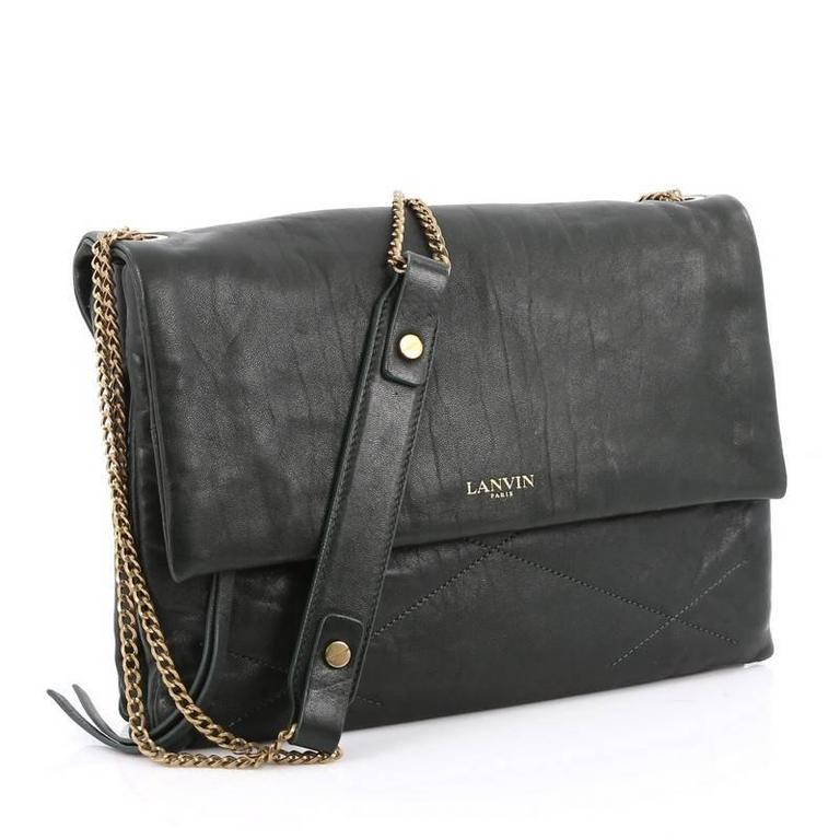 Tempo by Lanvin Leather Bag with Sequence by Lanvin Chain for Female - Black - One Size - Lanvin