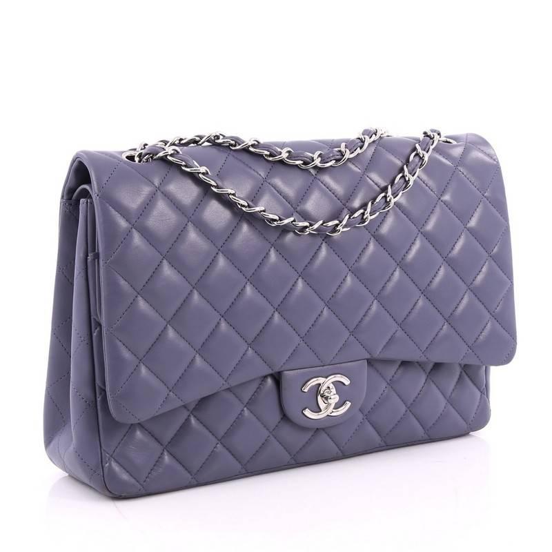 Gray Chanel Classic Double Flap Bag Quilted Lambskin Maxi