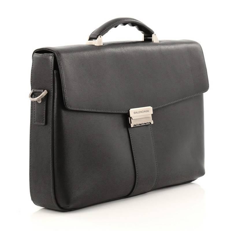 Black Balenciaga Combination Lock Convertible Briefcase Leather Medium