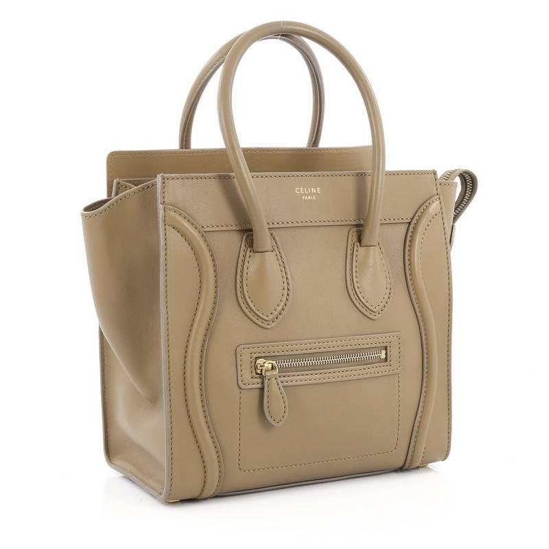 Brown Celine Luggage Handbag Smooth Leather Micro