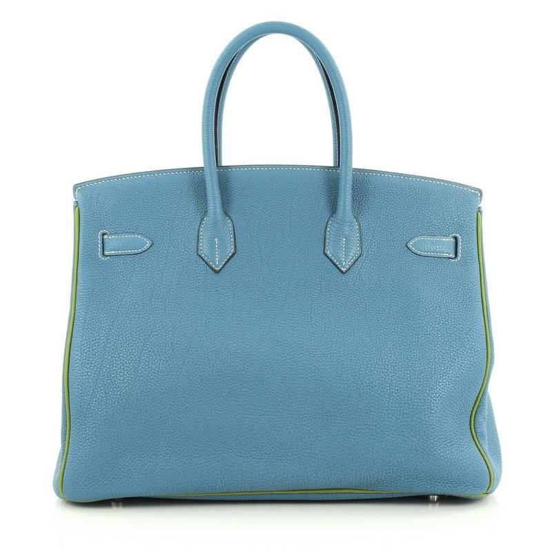 Women's Hermes Birkin Handbag Blue Jean and Vert Anis Togo with Palladium Hardware 35