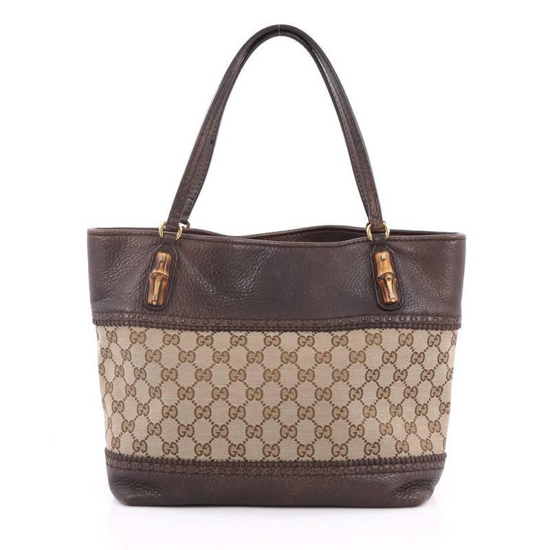 Gray Gucci Laidback Crafty Tote GG Canvas and Leather Medium