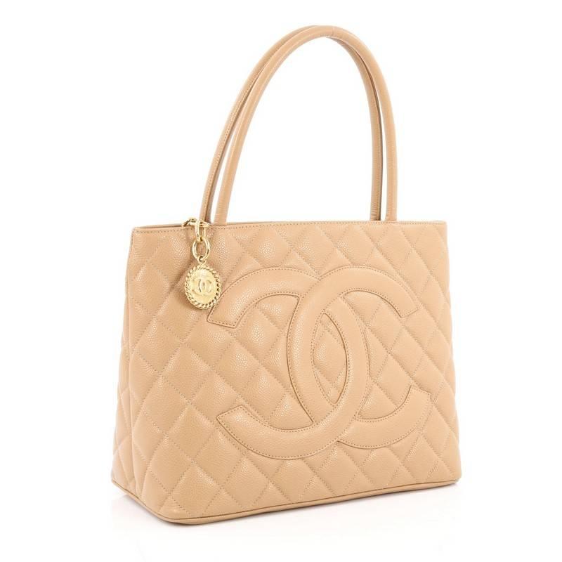 Beige Chanel Medallion Tote Quilted Caviar