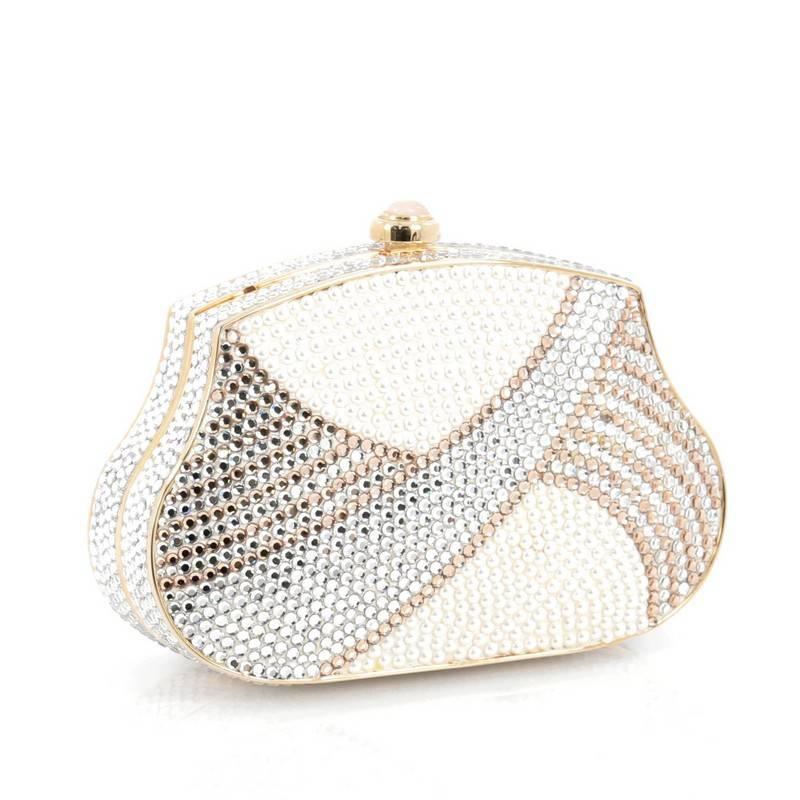 Beige Judith Leiber Minaudiere Crystal and Pearl Small
