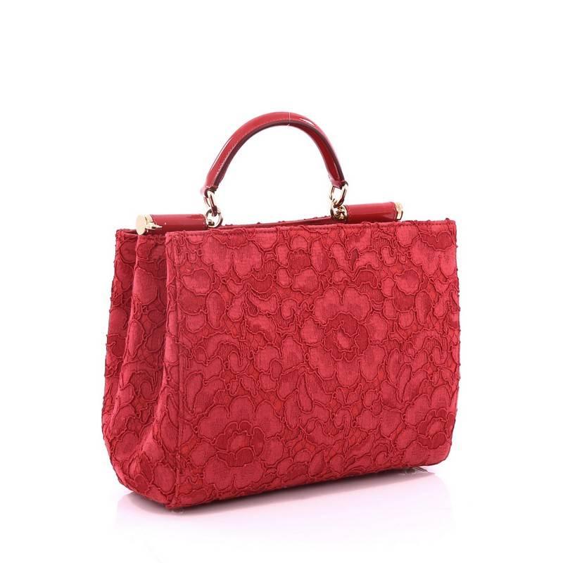 Red Dolce & Gabbana Sicily Convertible Shopping Tote Floral Lace Medium