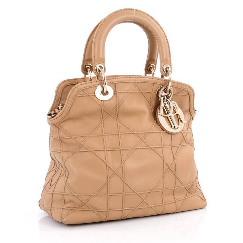 Brown Christian Dior Granville Satchel Cannage Quilt Leather