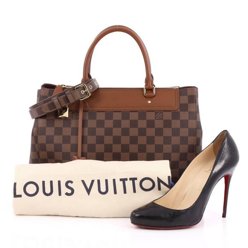 This authentic Louis Vuitton Greenwich Bag Damier combines luxurious style and functionality made for everyday excursions. Constructed with the brand's classic damier ebene coated canvas and brown nomade leather trims, this simple and structured bag