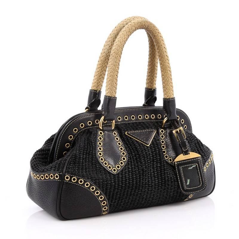 Black Prada Frame Satchel Woven Raffia Small