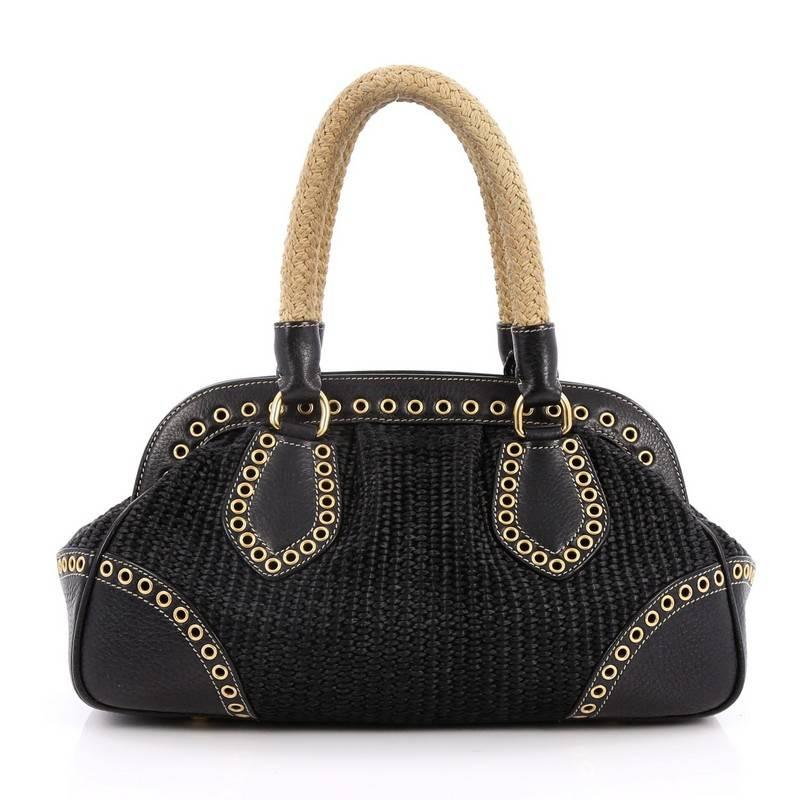 Prada Frame Satchel Woven Raffia Small In Good Condition In NY, NY