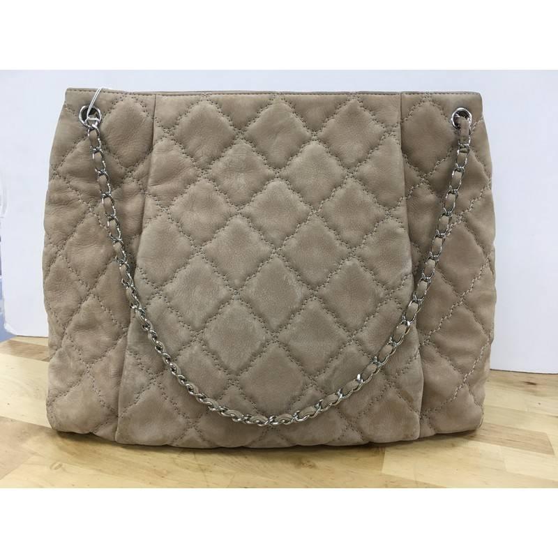 Brown Chanel Double Stitch Hampton Shoulder Bag Quilted Nubuck Large