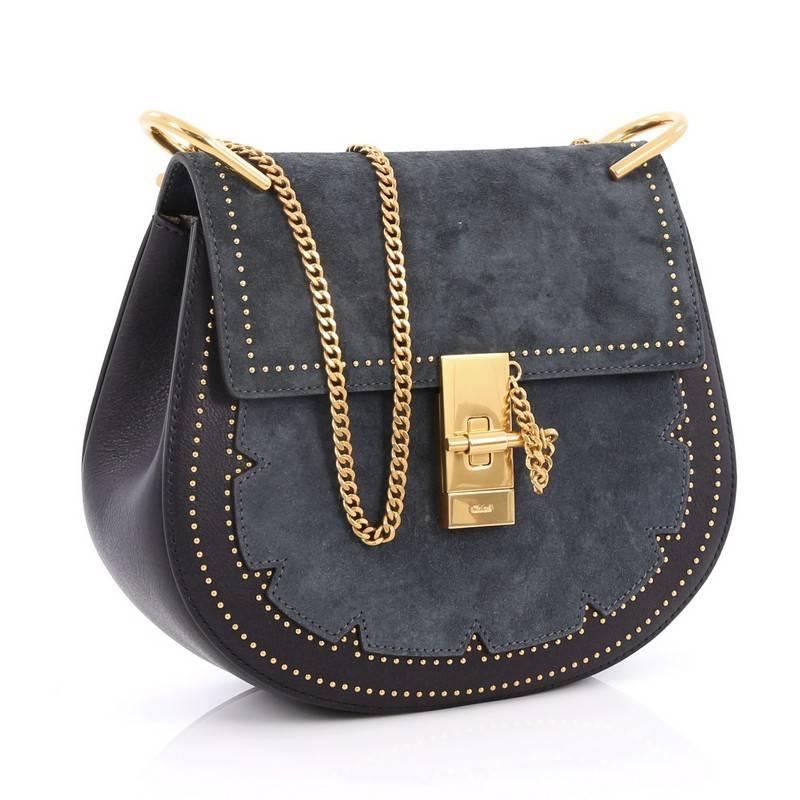 Black Chloe Drew Crossbody Bag Studded Leather and Suede Small