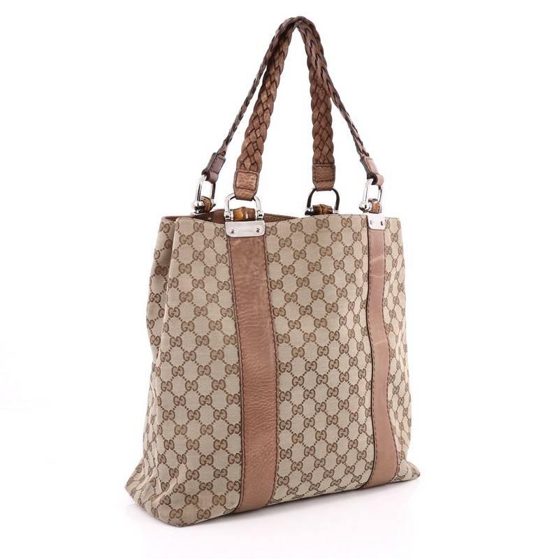 Brown Gucci Bamboo Bar Tote GG Canvas Large