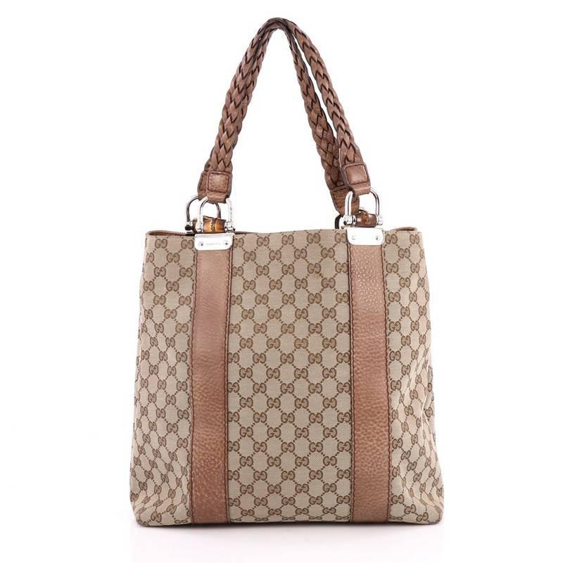 Gucci Bamboo Bar Tote GG Canvas Large In Good Condition In NY, NY