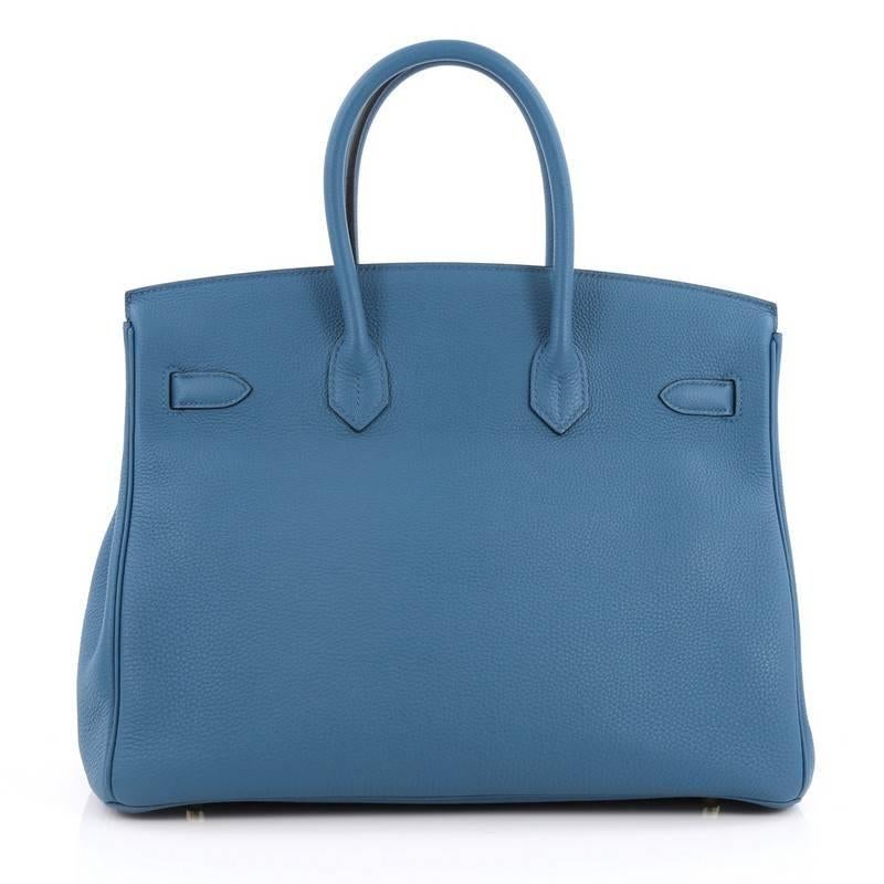Blue Hermes Birkin Handbag Bleu Colvert Togo With Gold Hardware 35
