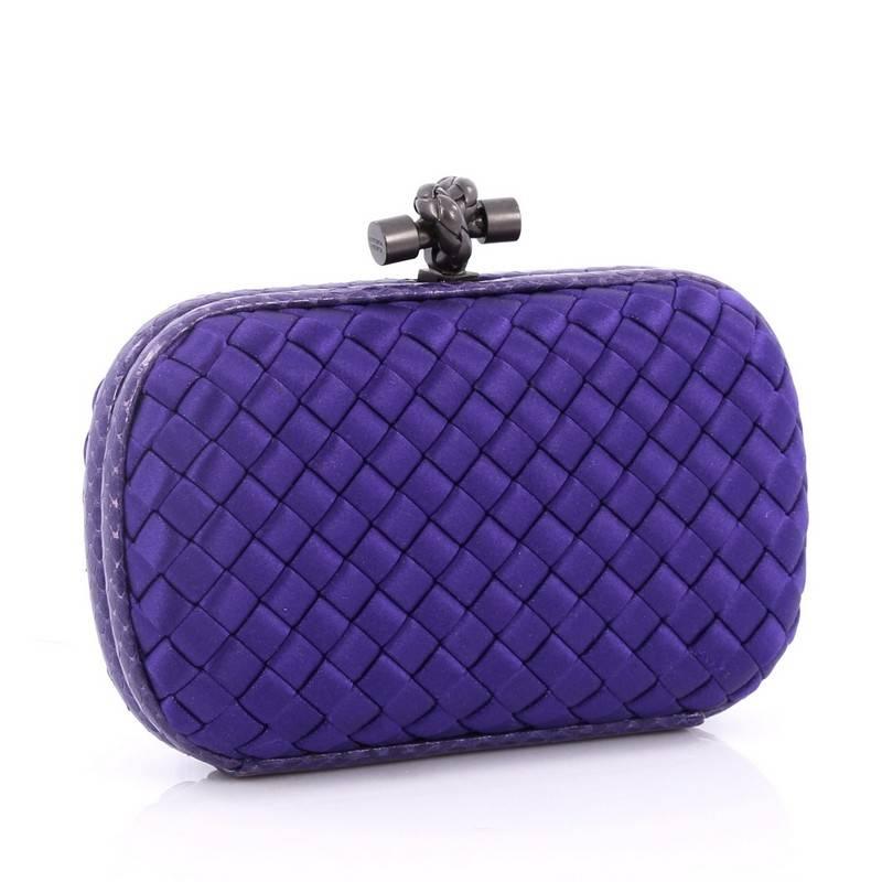 Purple Bottega Veneta Box Knot Clutch Intrecciato Satin Small