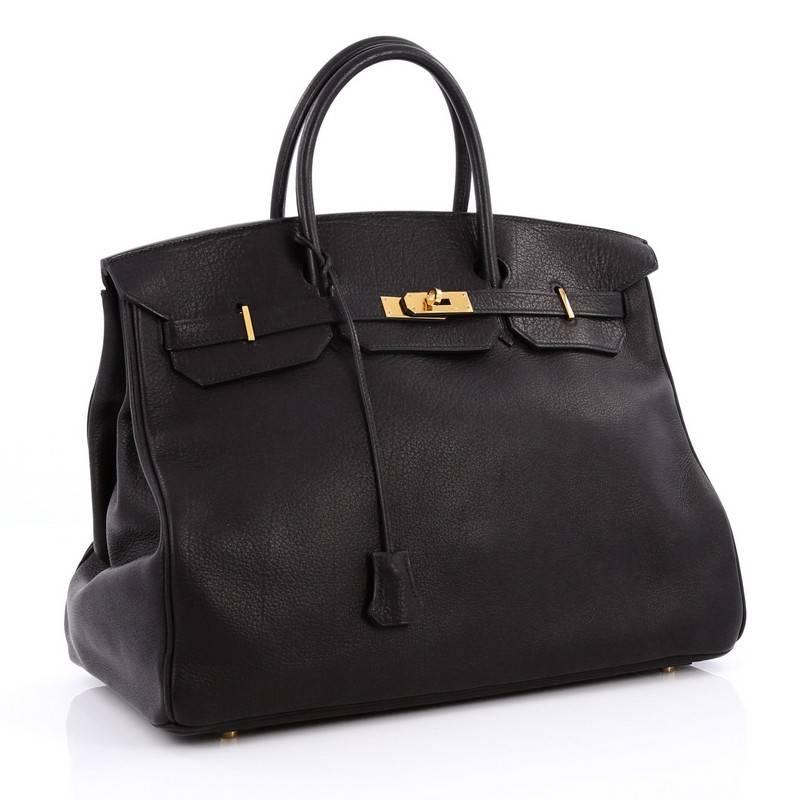 Hermes Birkin Handbag Black Evergrain with Gold Hardware 40 In Good Condition In NY, NY