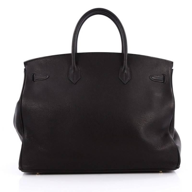 Women's Hermes Birkin Handbag Black Evergrain with Gold Hardware 40