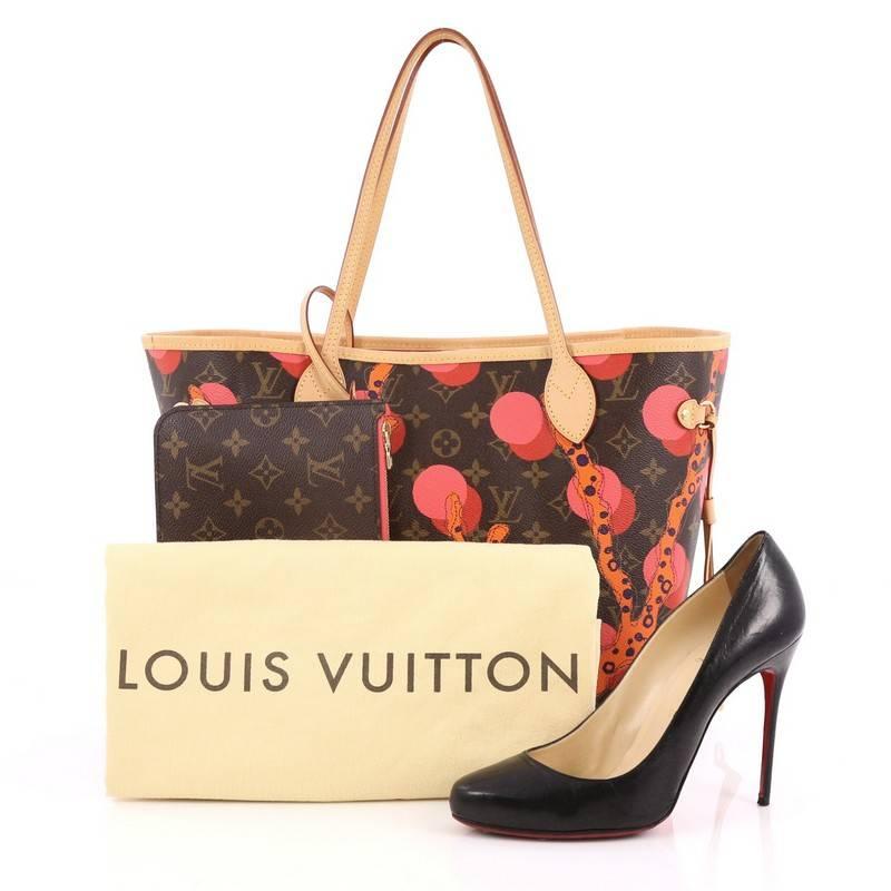 This authentic Louis Vuitton Neverfull NM Tote Limited Edition Monogram Canvas Ramages MM presented in the brand's Spring/Summer 2015 Monogram Ramages Collection draws inspiration from underwater corals for a uniquely designed tote. Crafted in