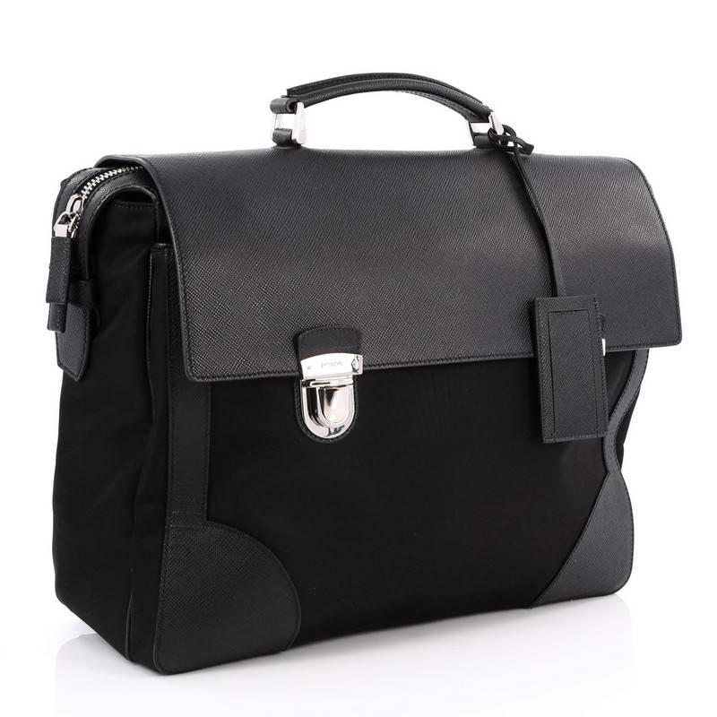 Black Prada Briefcase Tessuto and Saffiano Leather Large