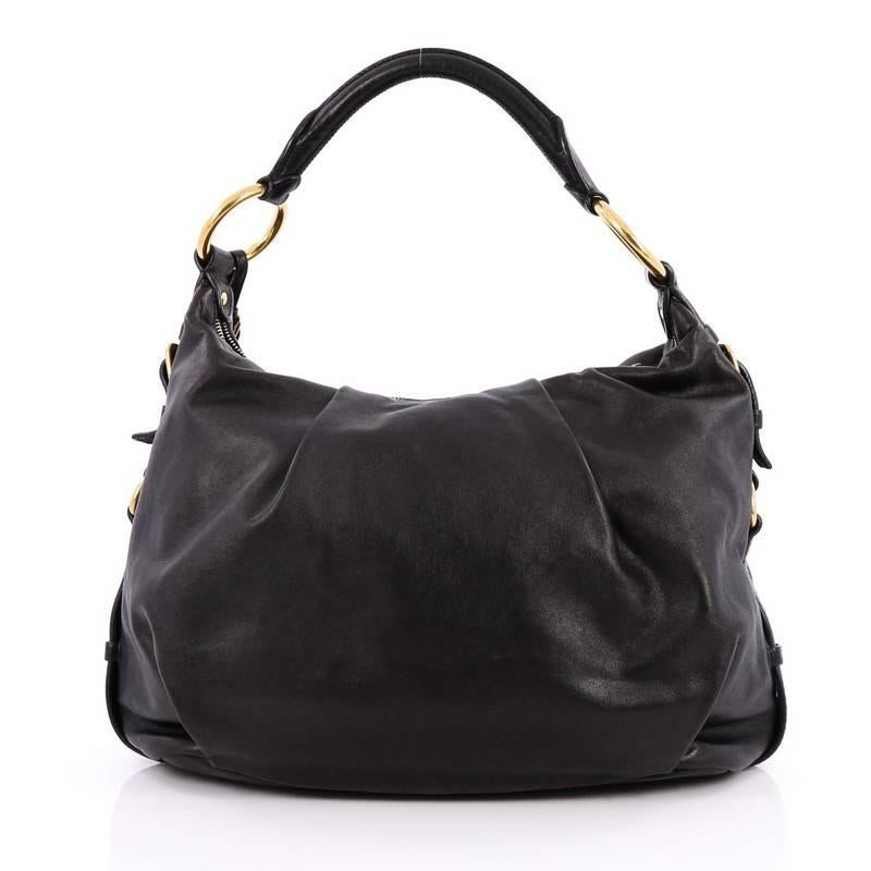 Black Prada Pleated Hobo Soft Calfskin Medium