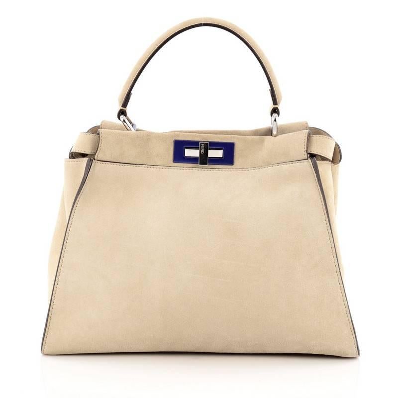 Fendi Color Block Peekaboo Handbag Patent and Suede Regular In Good Condition In NY, NY