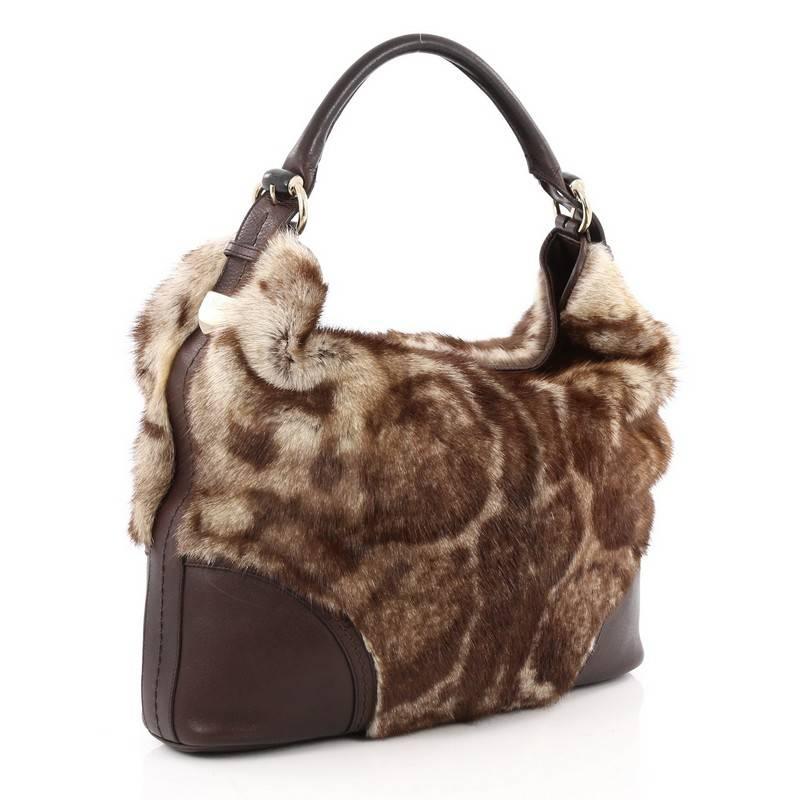 Brown Gucci Signoria Hobo Fur with Leather Large