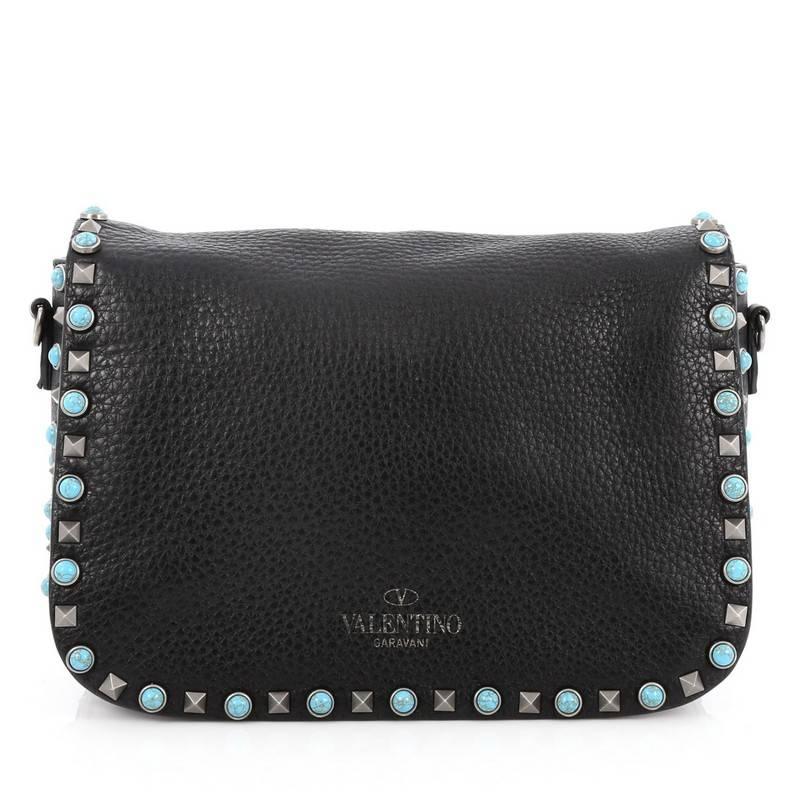 Valentino Rolling Rockstud Crossbody Bag Leather with Cabochons Medium In Good Condition In NY, NY