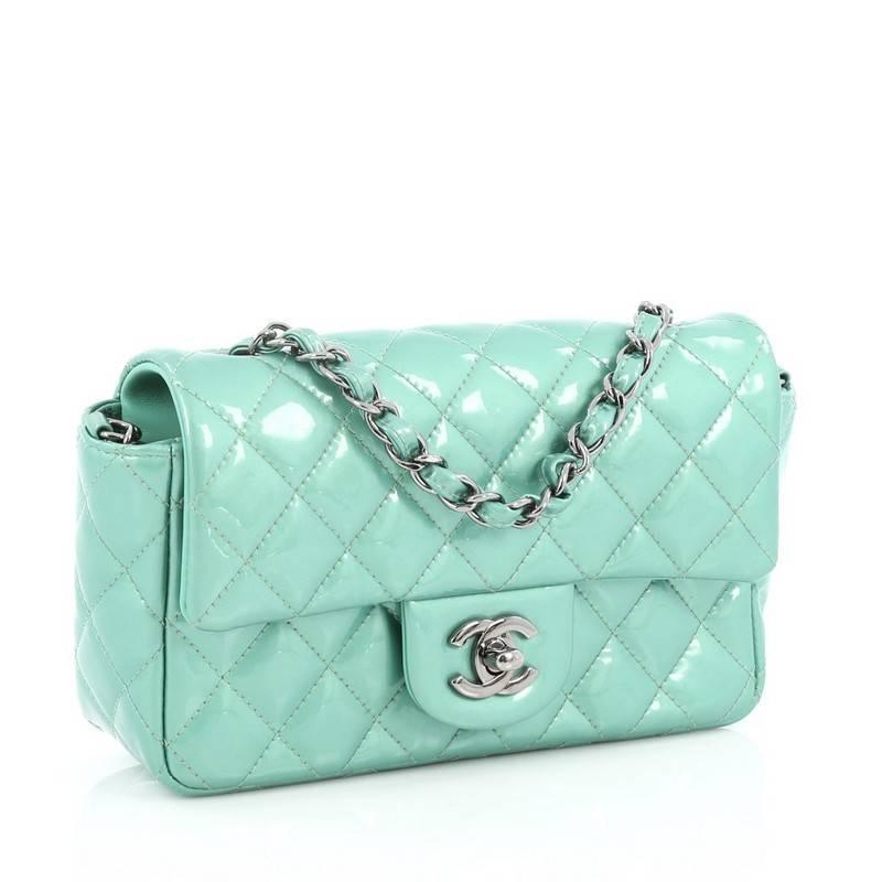 Blue Chanel Classic Single Flap Bag Quilted Patent Mini