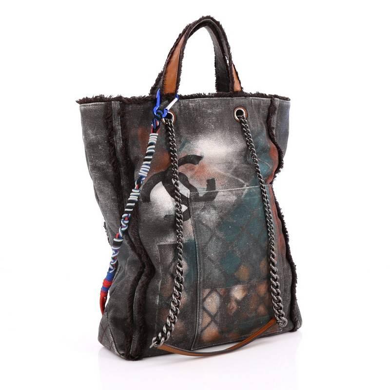 Black Chanel Art School Oh My Boy Tote Graffiti Canvas