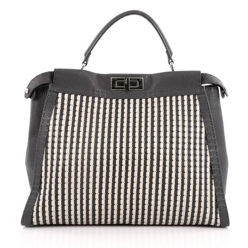 Black Fendi Selleria Peekaboo Handbag Woven Leather XL