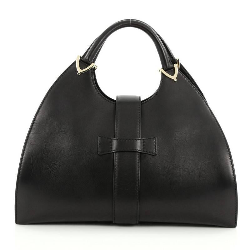 Black Gucci Stirrup Top Handle Bag Leather Large